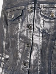 Metallic Coated Denim Jean Jacket - Silver/Denim