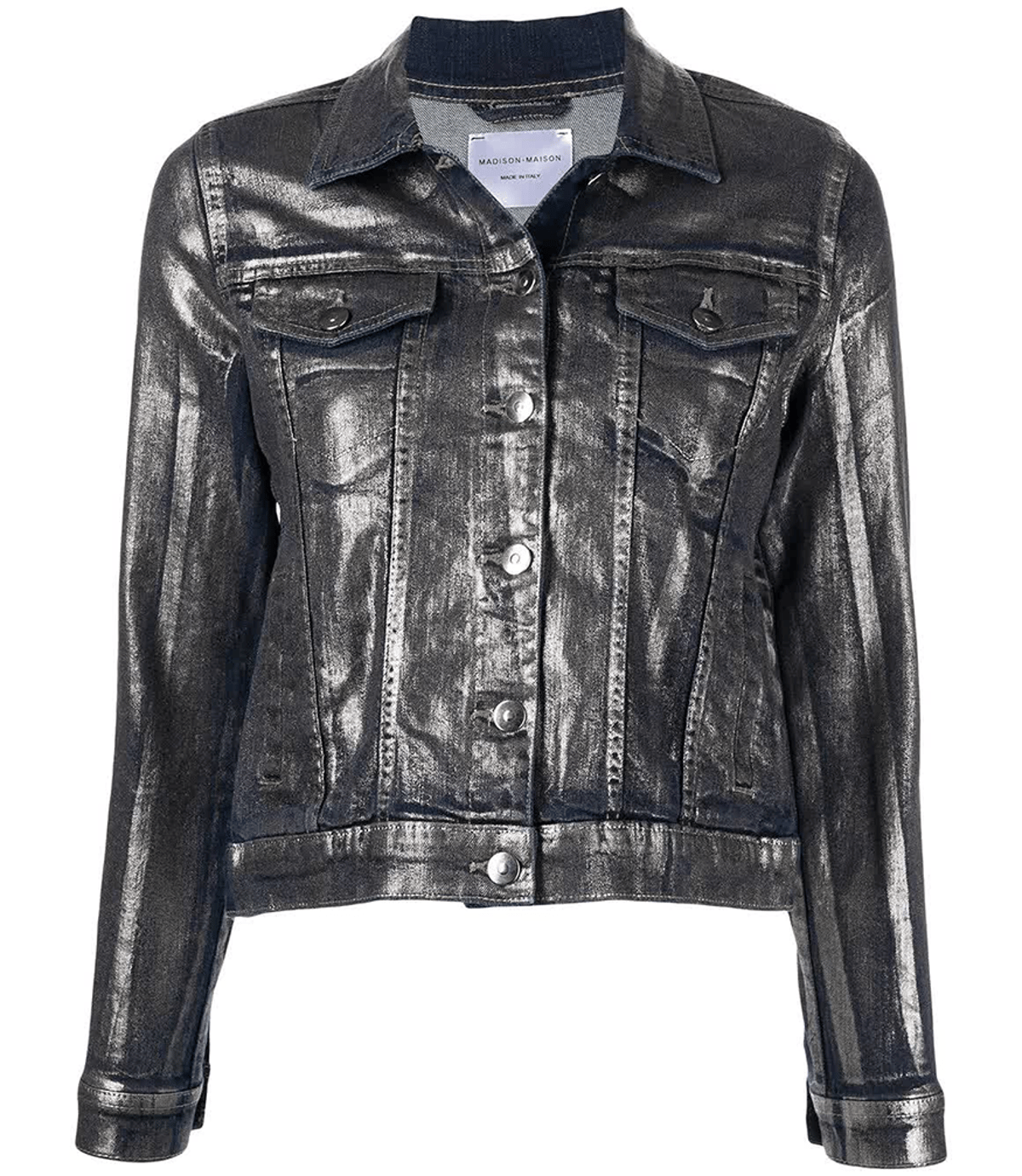 Madison Maison Metallic Coated Denim Jean Jacket - Silver/Denim