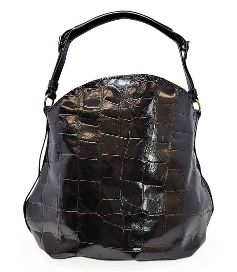 Moc Croc Black Leather Crossbody Shoulder Bag