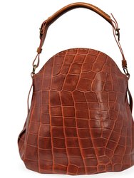 Moc Croc Tan Leather Crossbody Shoulder Bag - Tan