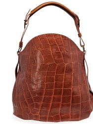 Moc Croc Tan Leather Crossbody Shoulder Bag