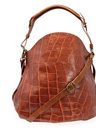 Moc Croc Tan Leather Crossbody Shoulder Bag