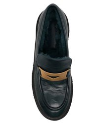 Navy Leather Chunky Loafer With Shearling