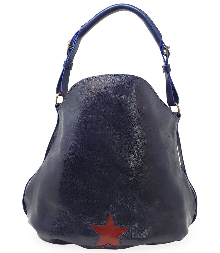 Navy Leather Star Crossbody-Shoulder Bag - Navy