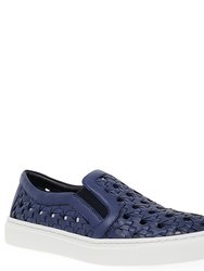 Navy Leather Woven Sneaker