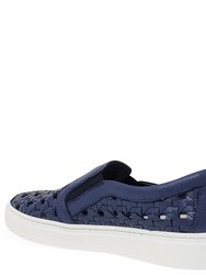 Navy Leather Woven Sneaker