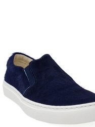 Navy Short Hair Calf Slip On Sneaker