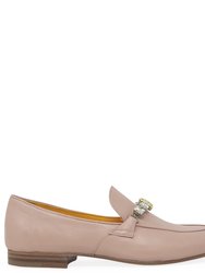 Pink Leather Flat Jeweled Loafer - Pink