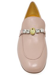 Pink Leather Flat Jeweled Loafer