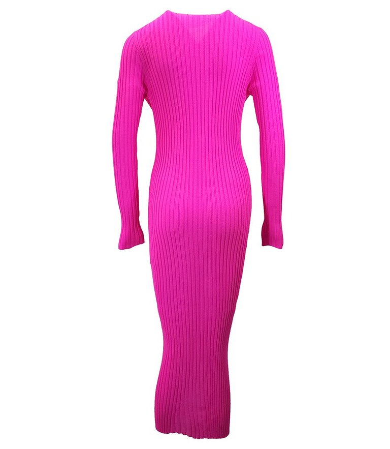 Pink Wool Ribbed Cardigan Dress