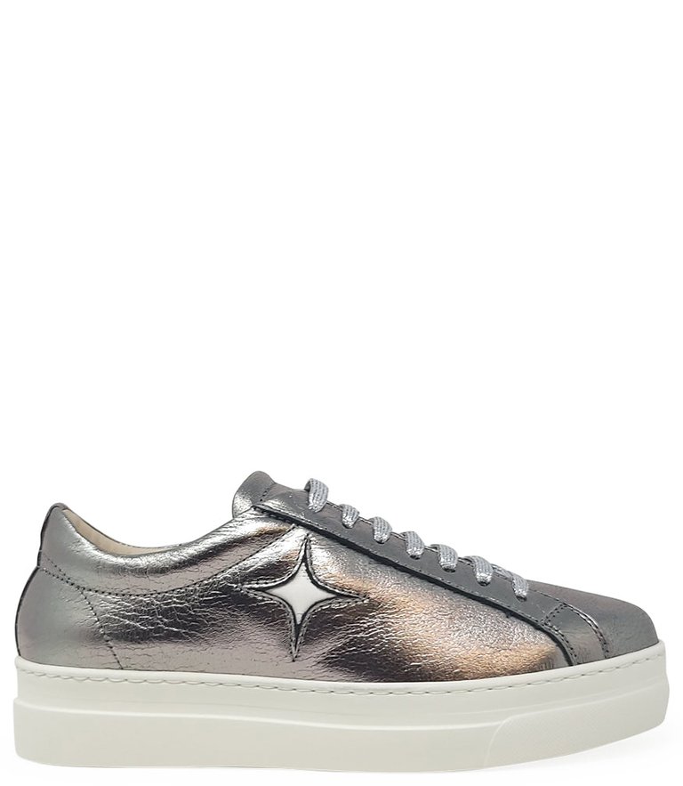Silver Leather Platform Sneaker - Silver