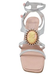 Silver/Pink Leather High Heel Sandal - Silver/Pink