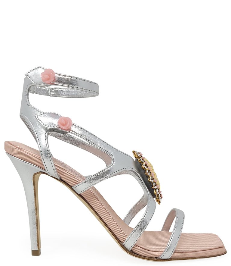 Silver/Pink Leather High Heel Sandal