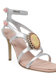 Silver/Pink Leather High Heel Sandal