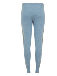Sky Blue Cashmere Sweat Pants With Gold Laminated Bands
