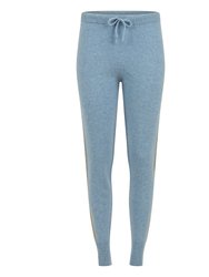 Sky Blue Cashmere Sweat Pants With Gold Laminated Bands - 113 Skye Blue