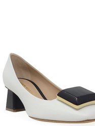 White/Black Leather Block Heel Sandal