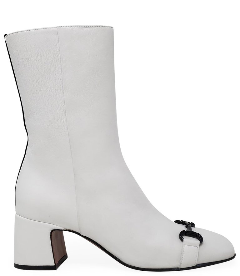 White Leather Back Stripe Boot - White