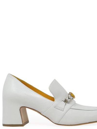 Madison Maison White Leather Mid Heel Jeweled Loafer product