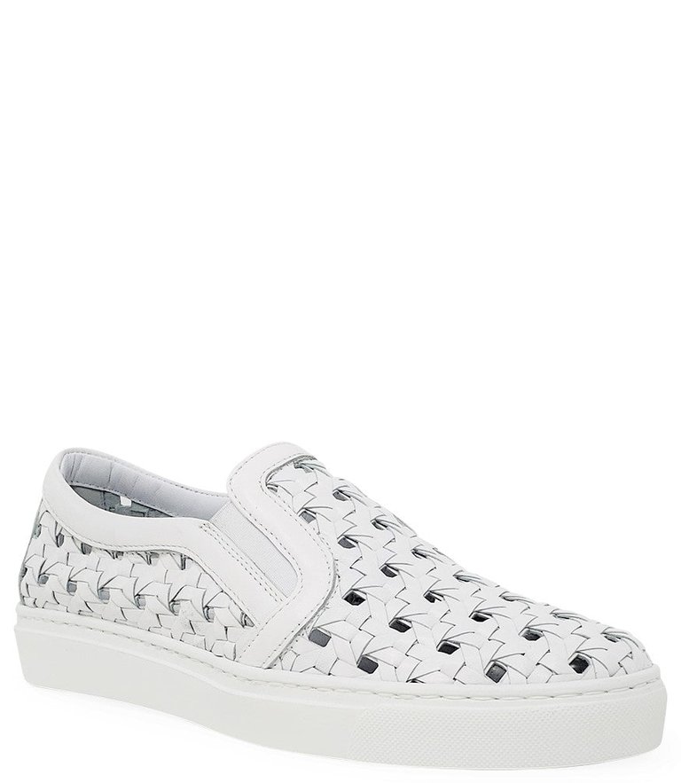 White Leather Woven Sneaker