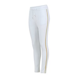 White With Gold Stripe Sweatpants