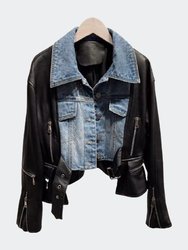 Leather & Denim Moto Jacket - Black