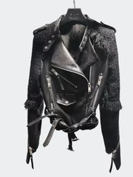 Leather & Tweed Moto Jacket - Black