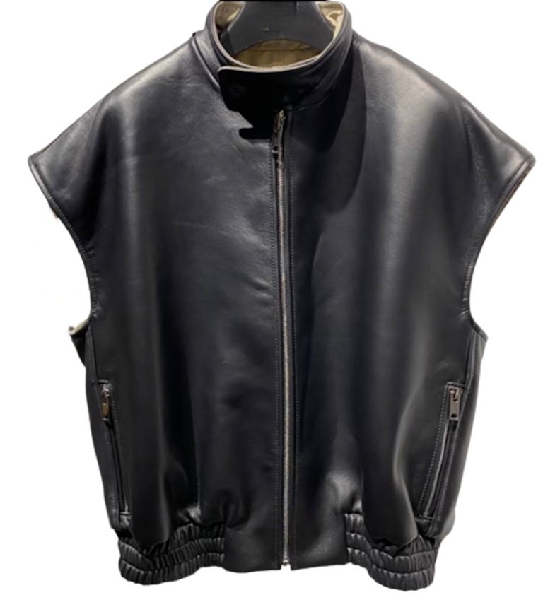 Leather Zip Front Vest - Black