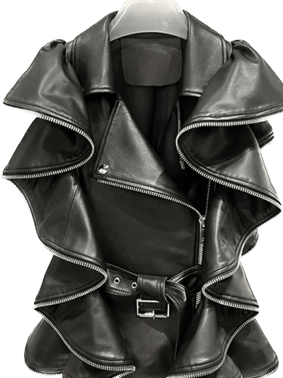 Madonna & Co Ruffle Leather Vest With Zipper Detail product