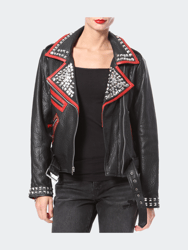 Stud & Embroidered Leather Moto Jacket