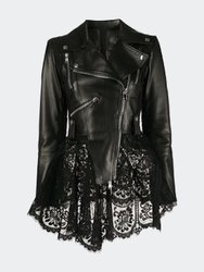 Leather & Lace Peplum Moto - Black