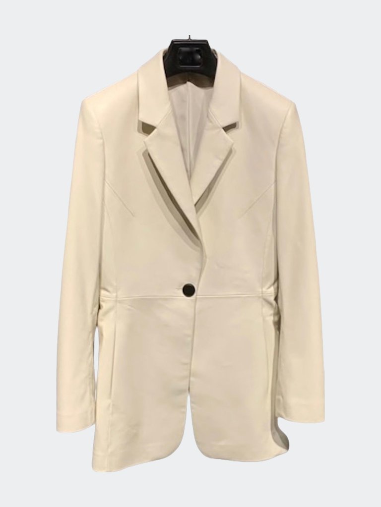 One Button -  Luxe Leather Blazer - Beige