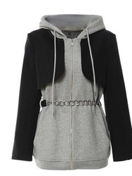 Sweatshirt With Attached Woven Bolero - Grey-Black