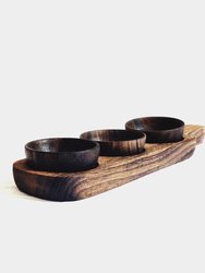 Wooden Condiment Tray With Small Bowls