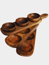 Wooden Condiment Tray With Small Bowls