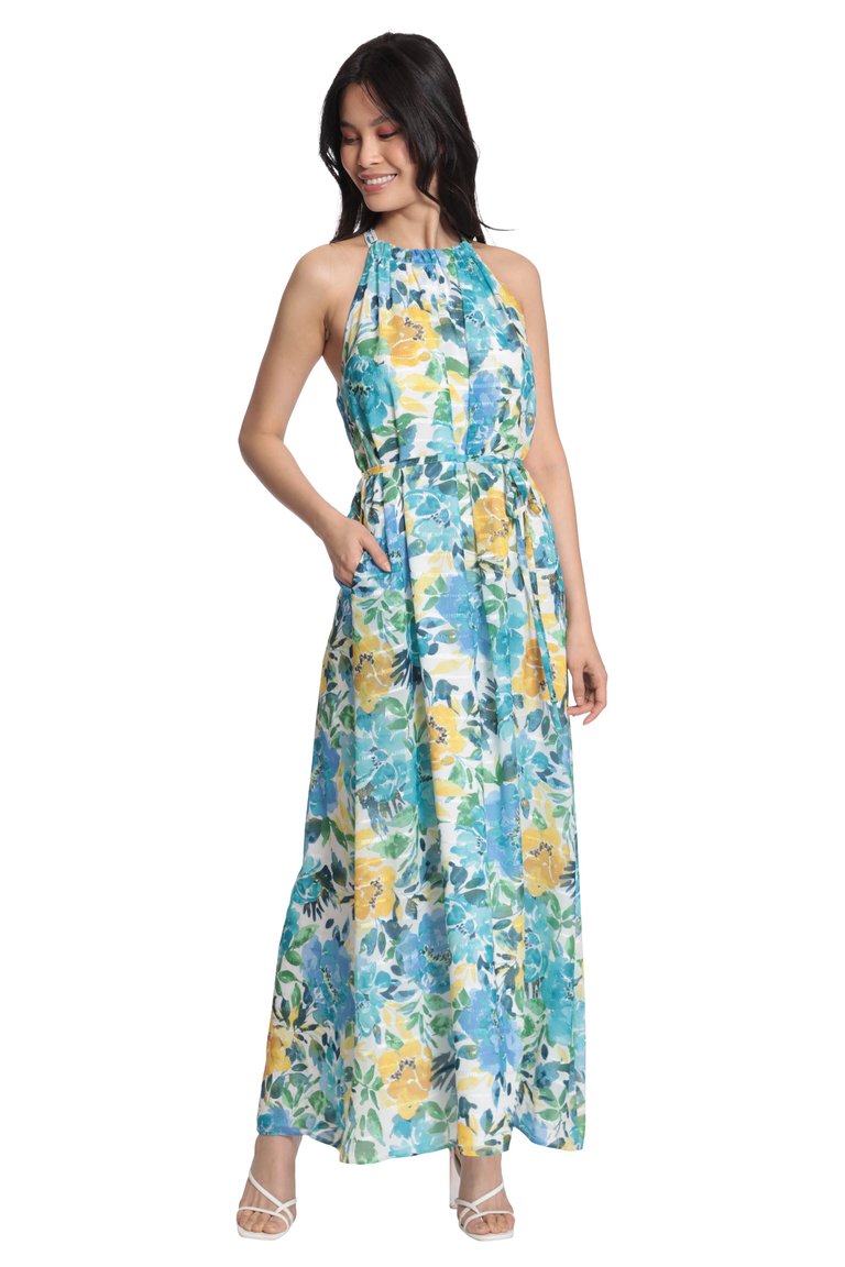 Celia Dress - Softwhite/Aqua