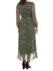 Sage Ruffle Wrap Animal Print Maxi Dress