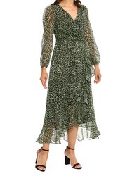 Sage Ruffle Wrap Animal Print Maxi Dress - Sage