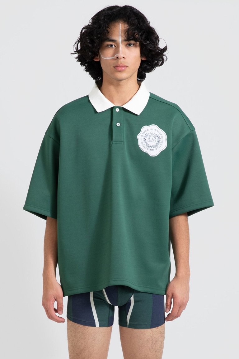 Applique Oversized Polo Shirt - Green