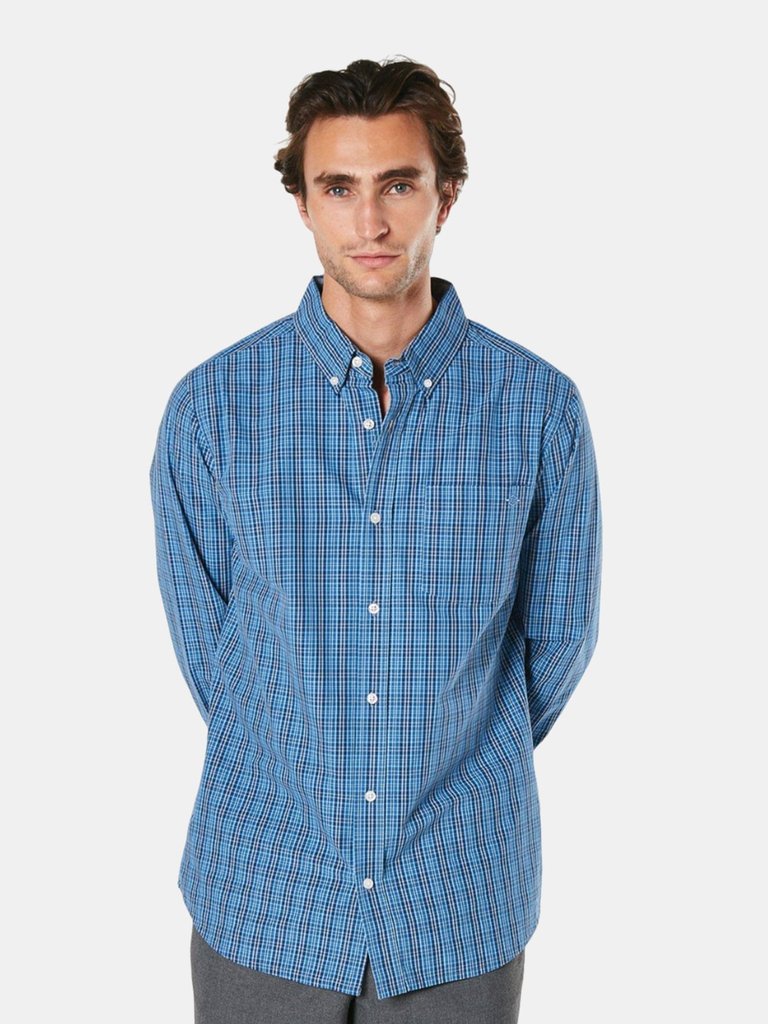 Maine Mens Berg Check Long-Sleeved Shirt (Blue) - Blue