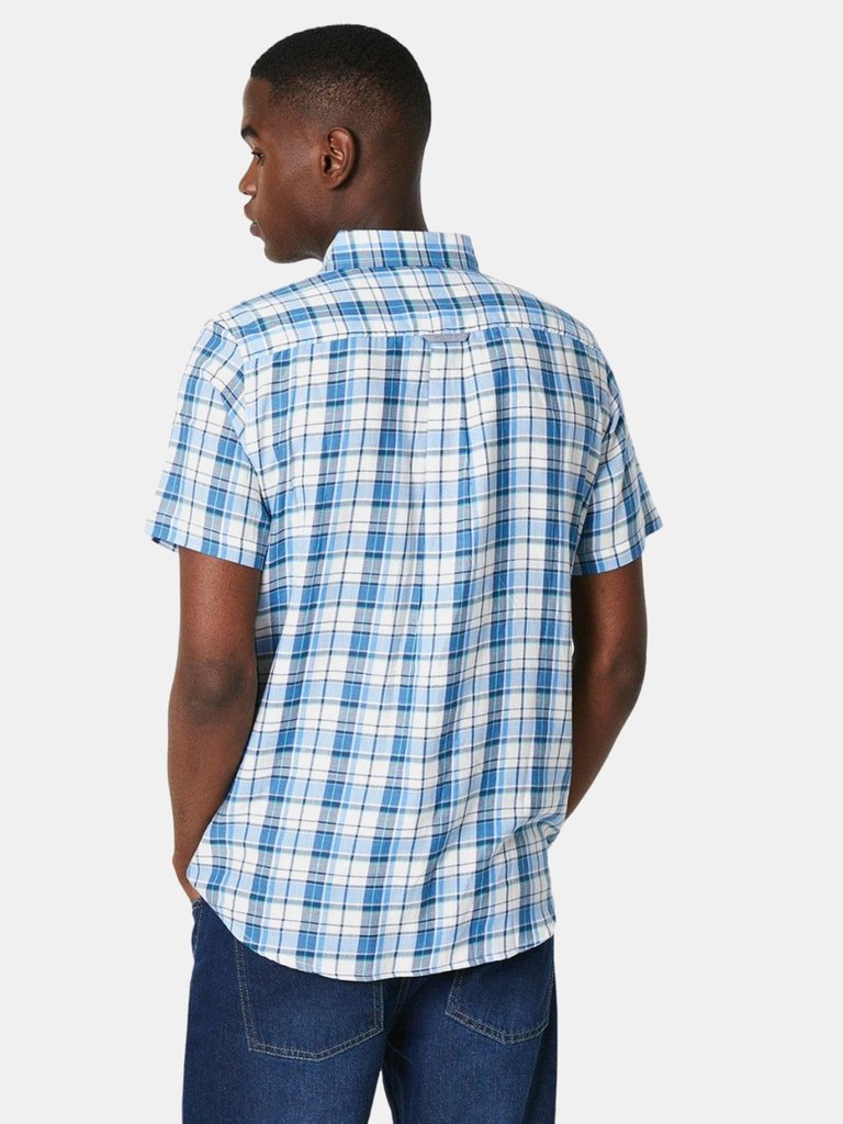 Maine Mens Classic Checked Short-Sleeved Shirt (Blue)