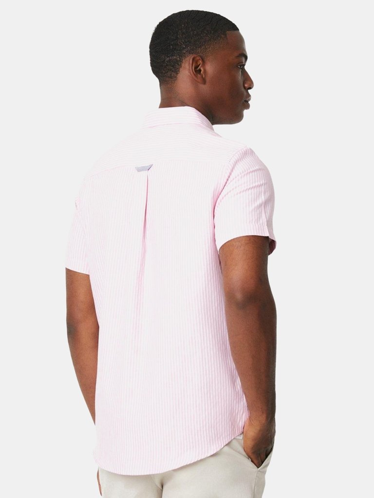 Maine Mens Fine Stripe Oxford Short-Sleeved Shirt (Pink)