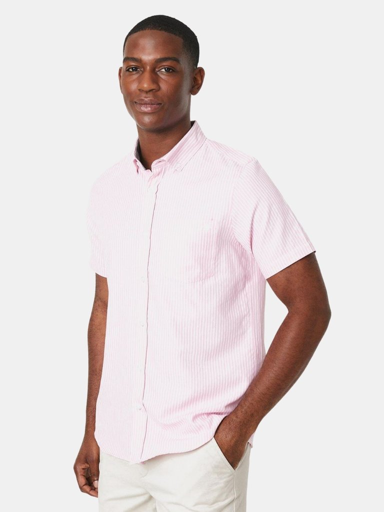 Maine Mens Fine Stripe Oxford Short-Sleeved Shirt (Pink) - Pink