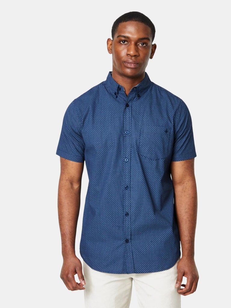 Maine Mens Geo Micro Geo Print Short-Sleeved Shirt (Navy) - Navy