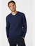 Maine Mens Premium Cable Cotton V Neck Sweater (Navy) - Navy