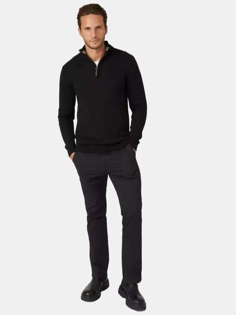 Maine Mens Premium Cotton Funnel Neck Sweater (Black) - Black