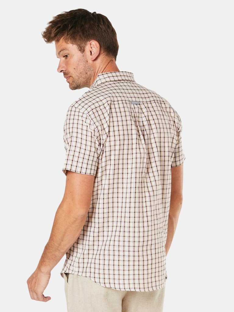 Maine Mens Sail Checked Short-Sleeved Shirt (Beige)