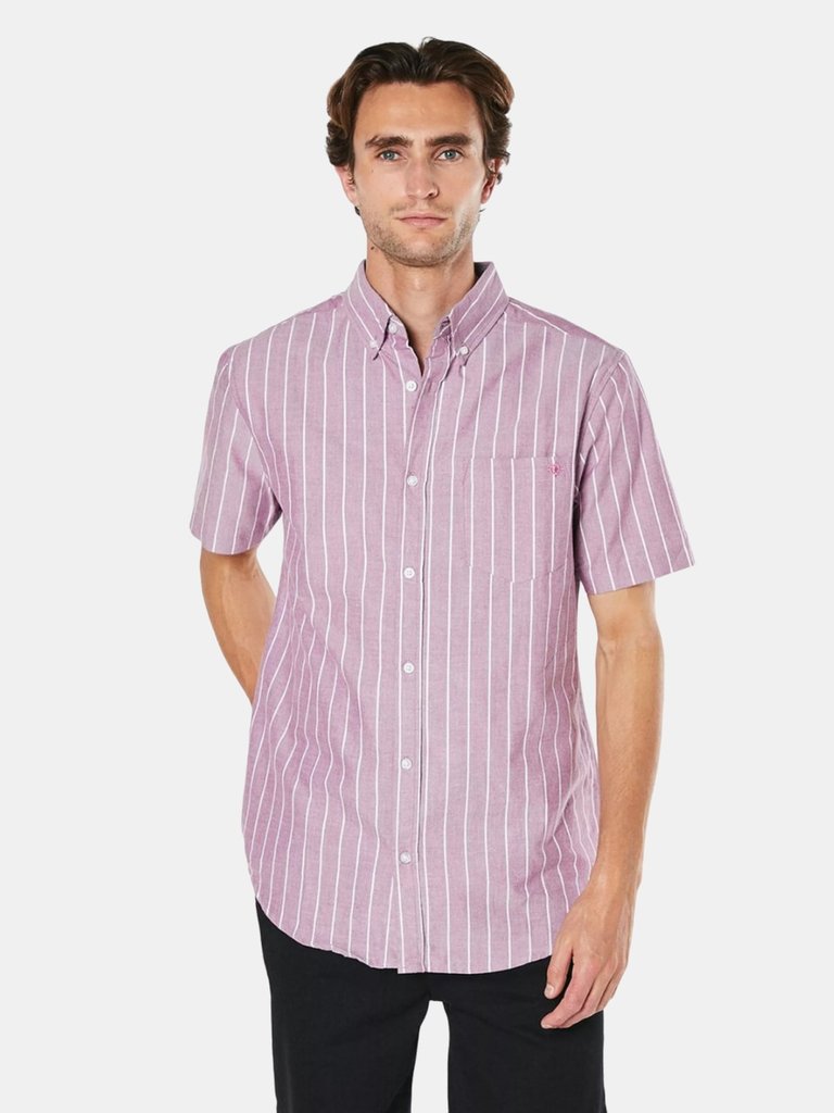 Maine Mens Wide Stripe Oxford Short-Sleeved Shirt (Pink) - Pink