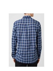Mens Classic Double Checked Long-Sleeved Shirt - Blue