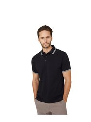 Mens Pique Tipped Polo Shirt - Black - Black